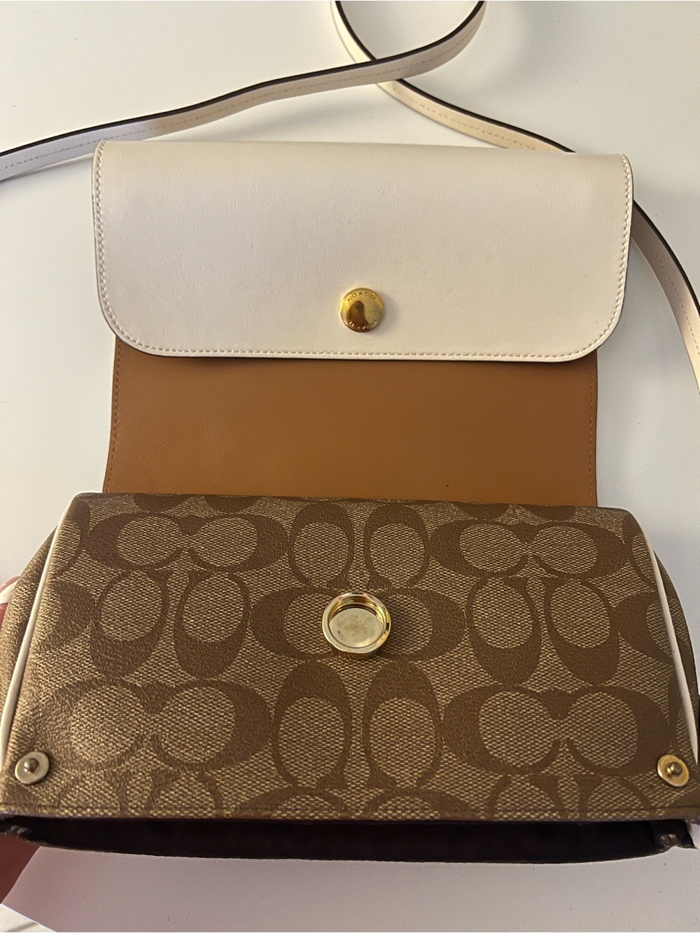 Coach White & Brown Signature Crossbody Bag - Picture 9 of 9